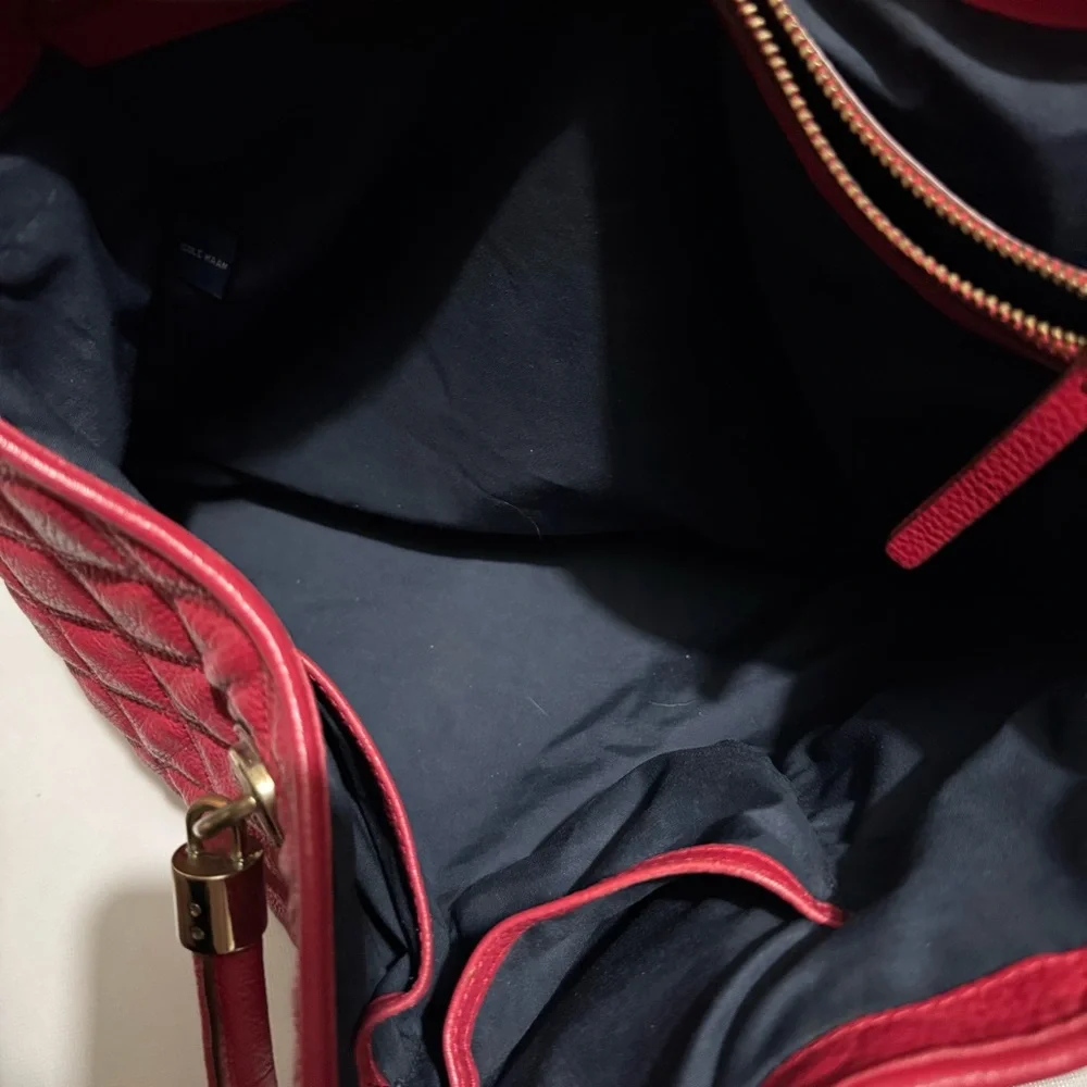 Cole Haan Red‎ Quilted Leather Satchel Bag Purse Classic Designer Old Money